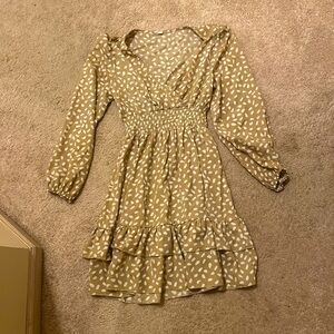 drown cream long sleeve dress, shein, small